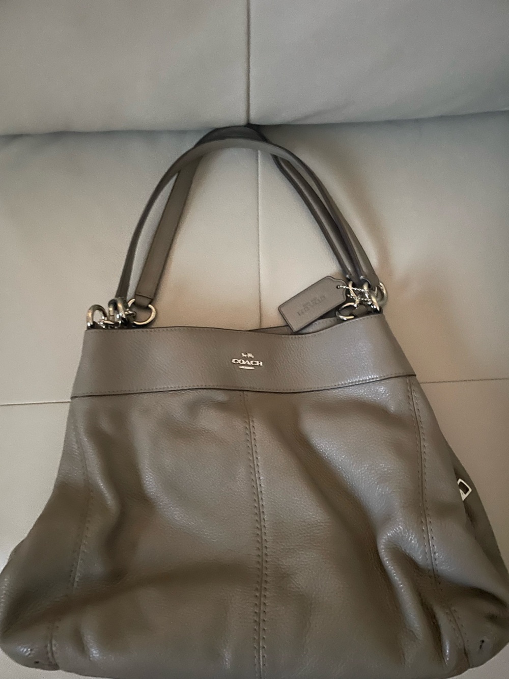 Coach Pebbled Leather Shoulder Bag in Gray Taupe